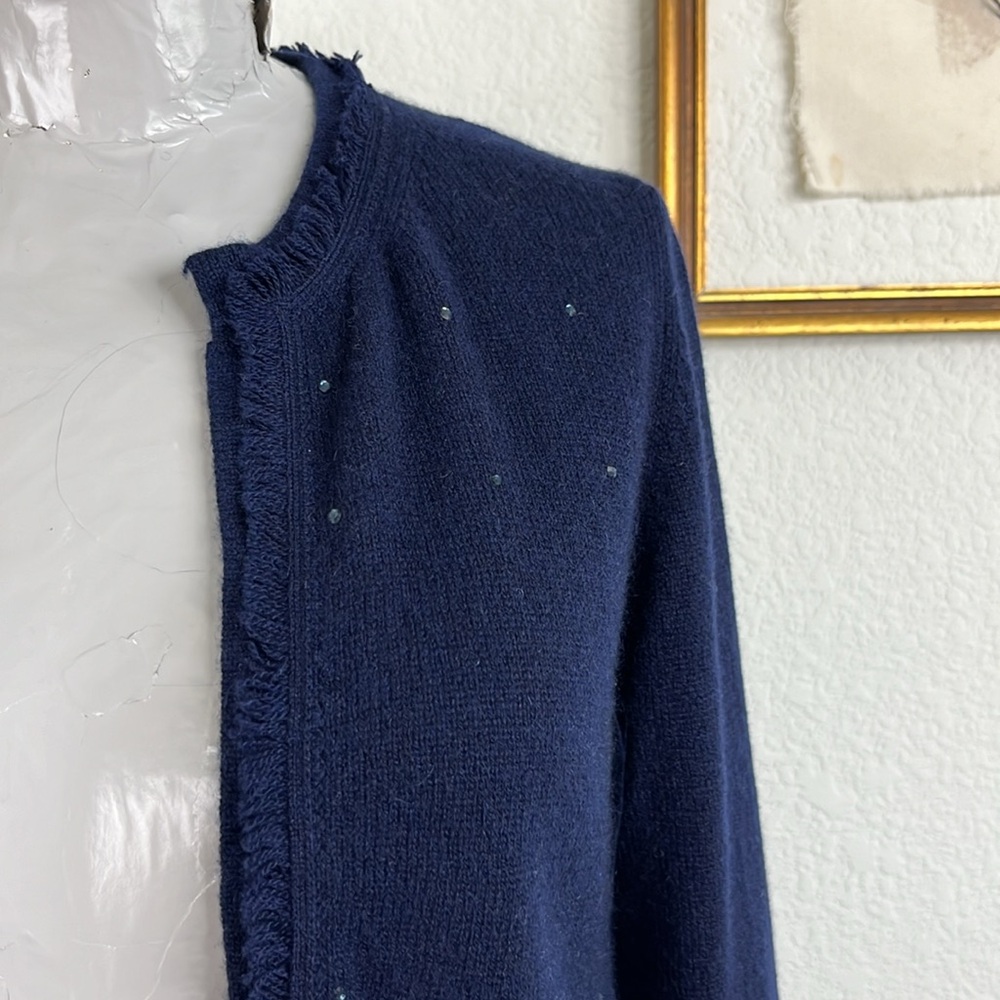 Rani Arabella Cashmere Fringe Open Front Swarovski Rhinestone Cardigan Loro Pian - Picture 2 of 10